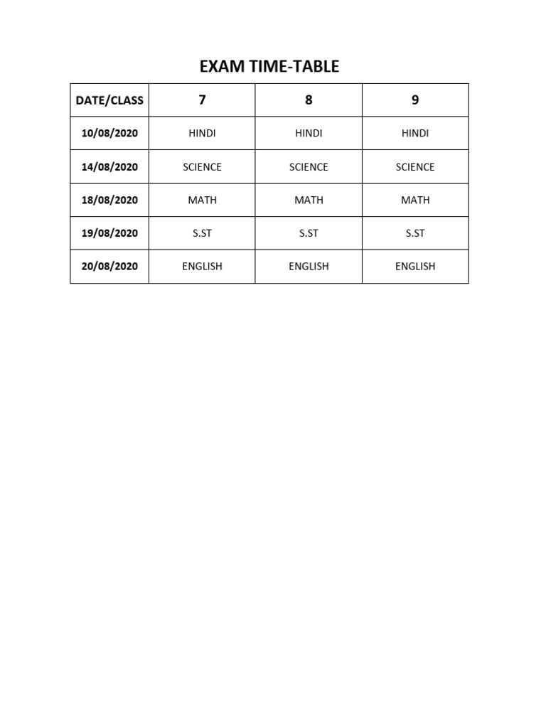 Exam Time-Table for Classes 7-9 | PDF