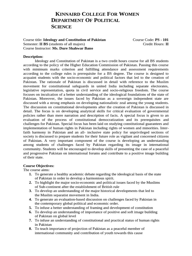 Ideology and Constitution of Pakistan Course | PDF | Pakistan ...