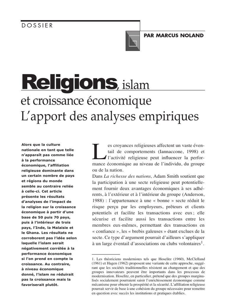 Impact de la religion sur la croissance économique | PDF | Croissance ...