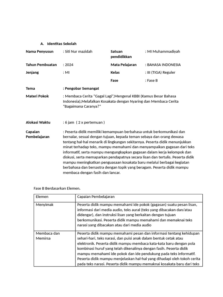 Modul Ajar Bahasa Imdonesia Bab 3 Pertemuan 1 | PDF