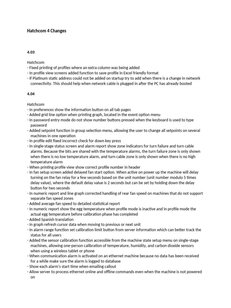 Hatchcom Software Update 4.11 Changes | PDF | Password | Microsoft Excel