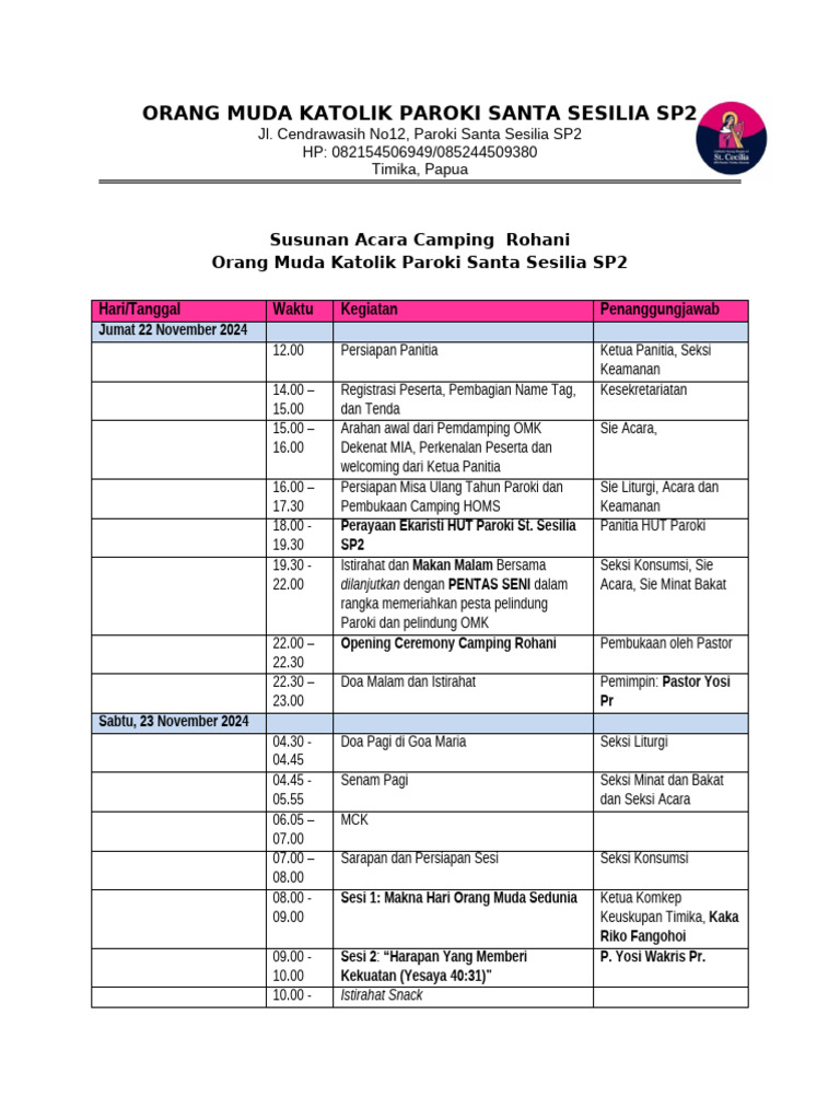 Rundown Camping Rohani OMK 2024 | PDF
