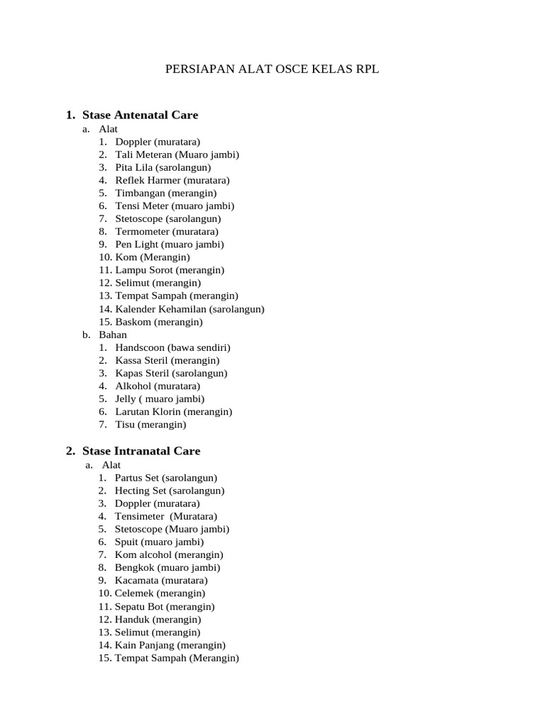 Alat dan Bahan OSCE Kelas RPL | PDF