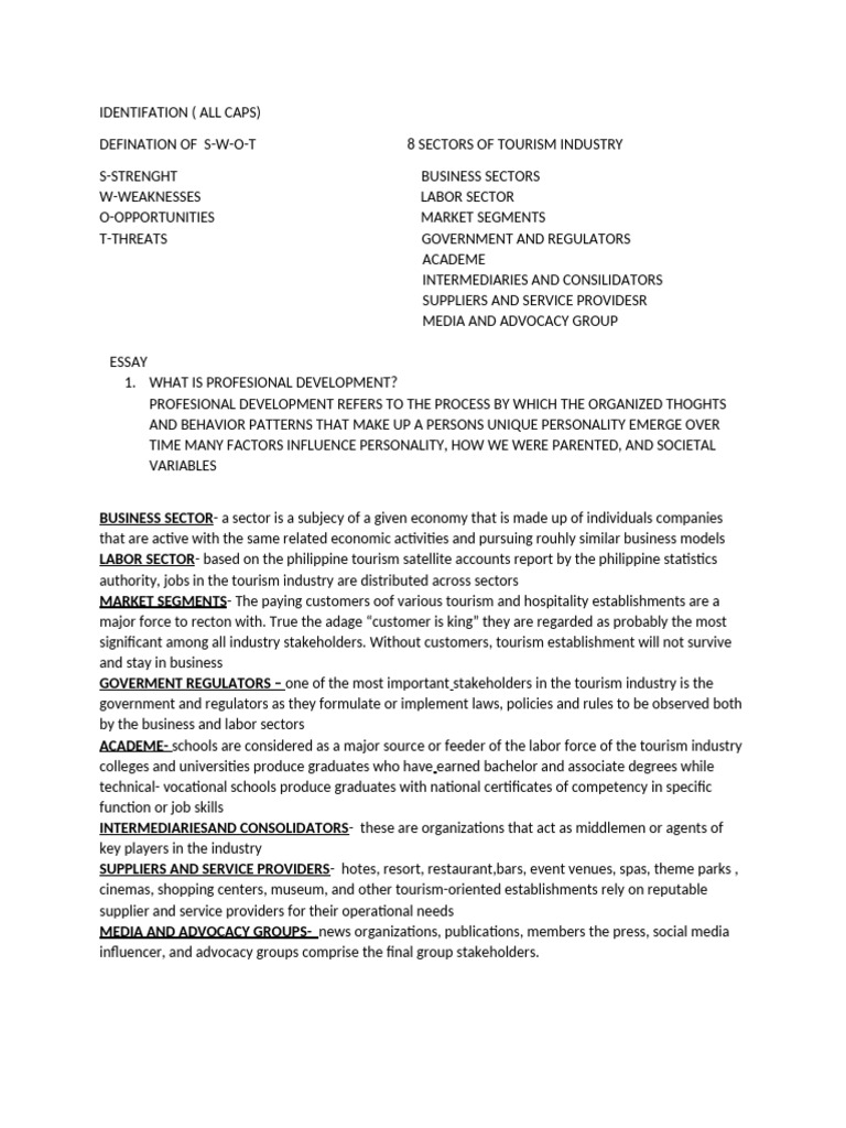 SWOT Analysis of Tourism Industry Sectors | PDF | Tourism | Economies