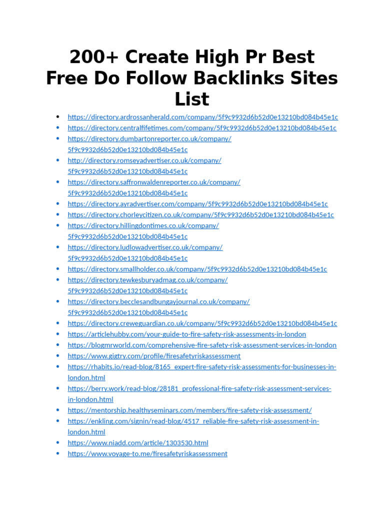 Free High PR Backlink Sites List | PDF | Risk | Risk Management