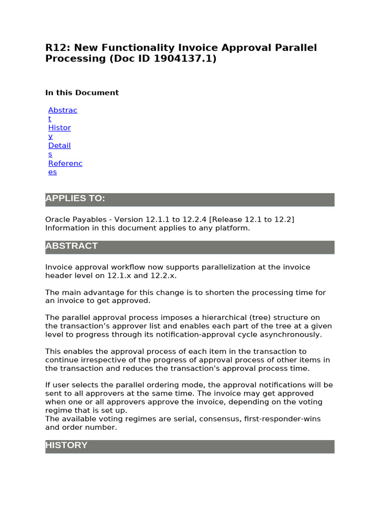 R12 New Functionality Invoice Approval Parallel Processing Doc ID ...