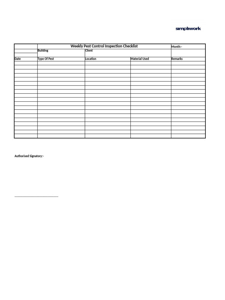 Weekly Pest Control Checklist | PDF