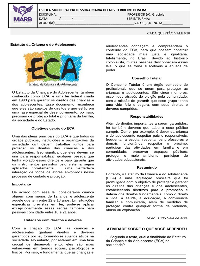 Direitos e Deveres do ECA Explicados | PDF | Adolescência | Família