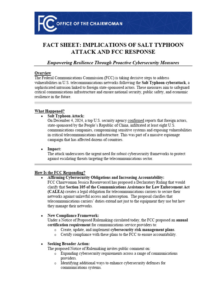FCC Responds to Salt Typhoon Cyberattack | PDF | Computer Security ...