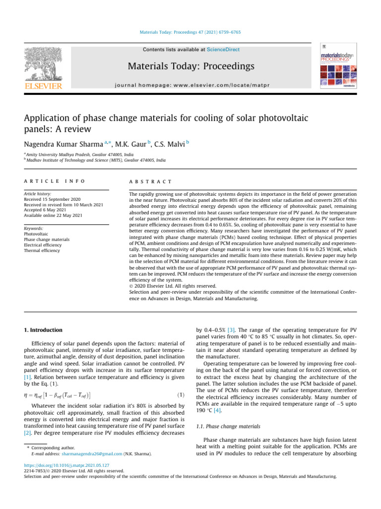 Cooling Solar PV Panels with Phase Change Materials | PDF ...