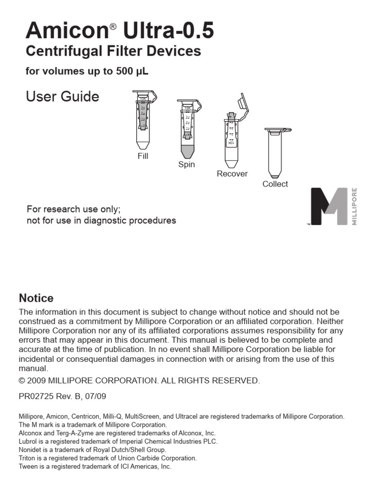 Amicon Ultra-0.5 Filter User Guide | PDF | Centrifuge | Filtration