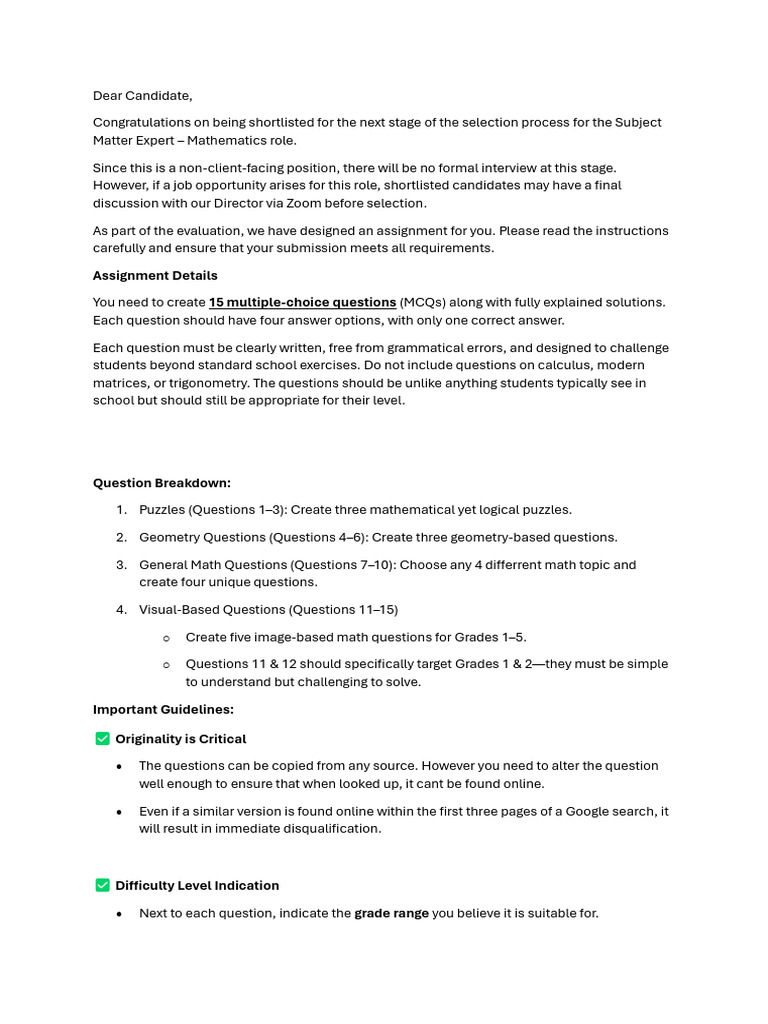 Math Assignment Guidelines for Candidates | PDF | Mathematics | Triangle