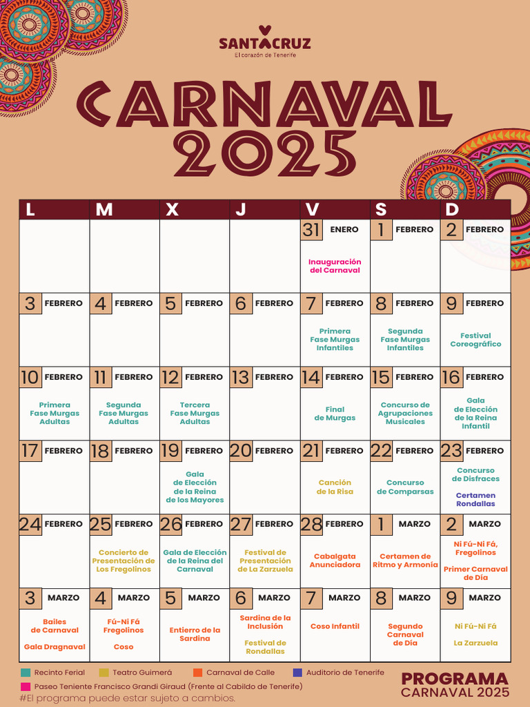 Programa del Carnaval 2025 en Tenerife | PDF | Carnaval