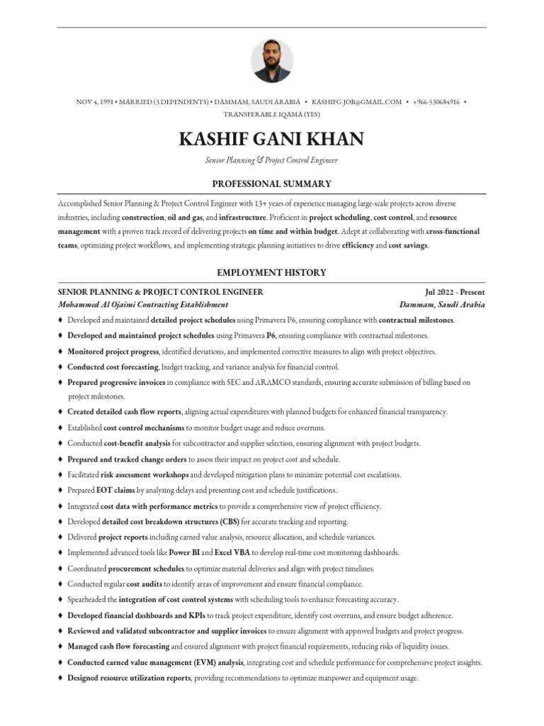 Kashif Gani Khan-Senior Planning & Project Control Engineer 13+ years ...