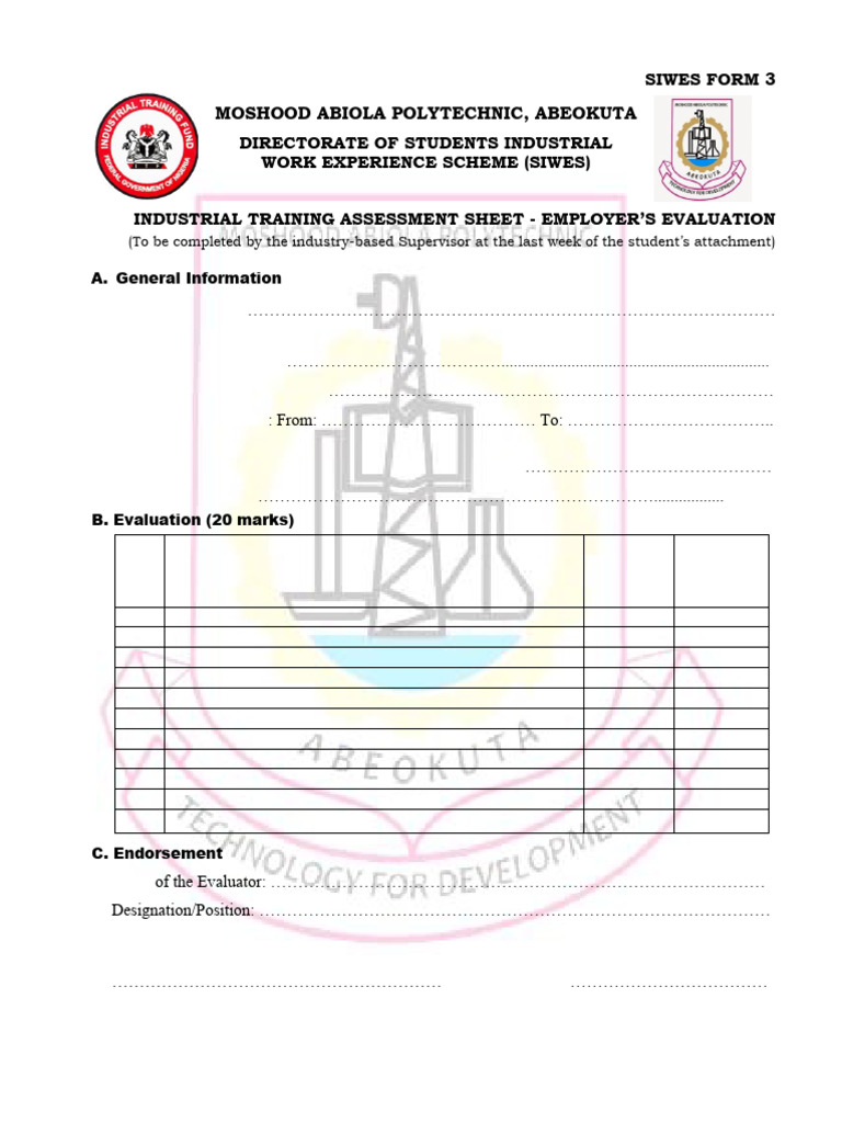 SIWES- Employer's Assessment Form Rofiat | PDF | Social Psychology ...