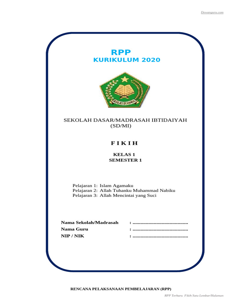 RPP Fikih Kelas 1 Semester 1 bagian 1 | PDF