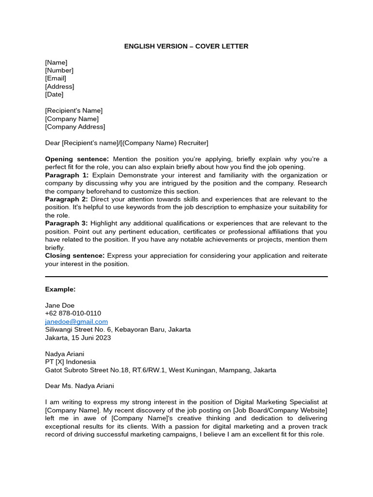 Cover Letter Template Dummy | PDF