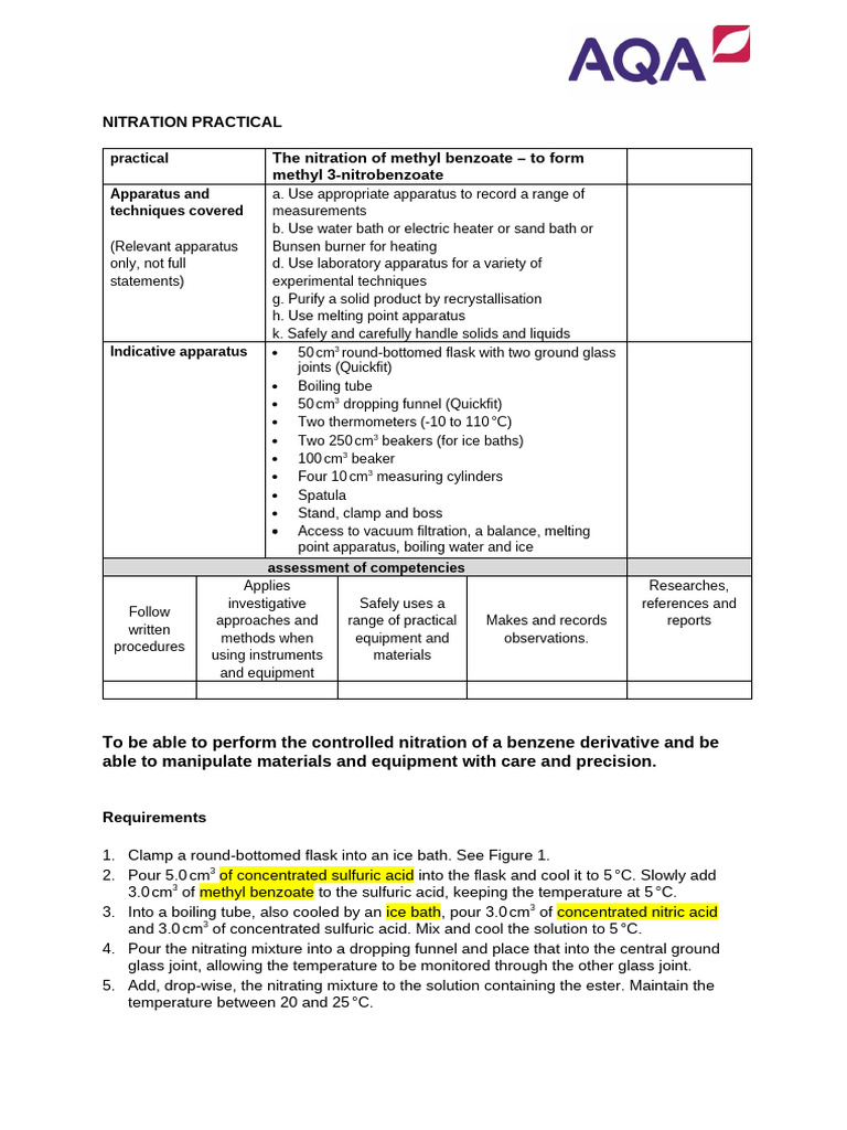 Methyl Benzoate Nitration Procedure | PDF | Sulfuric Acid | Ice