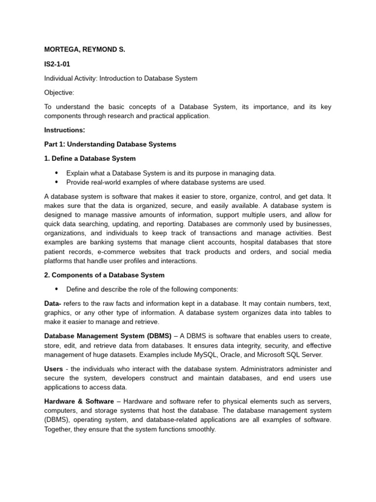 ACTIVITY 1 - Introduction to Database Systems | PDF | Databases | Computing