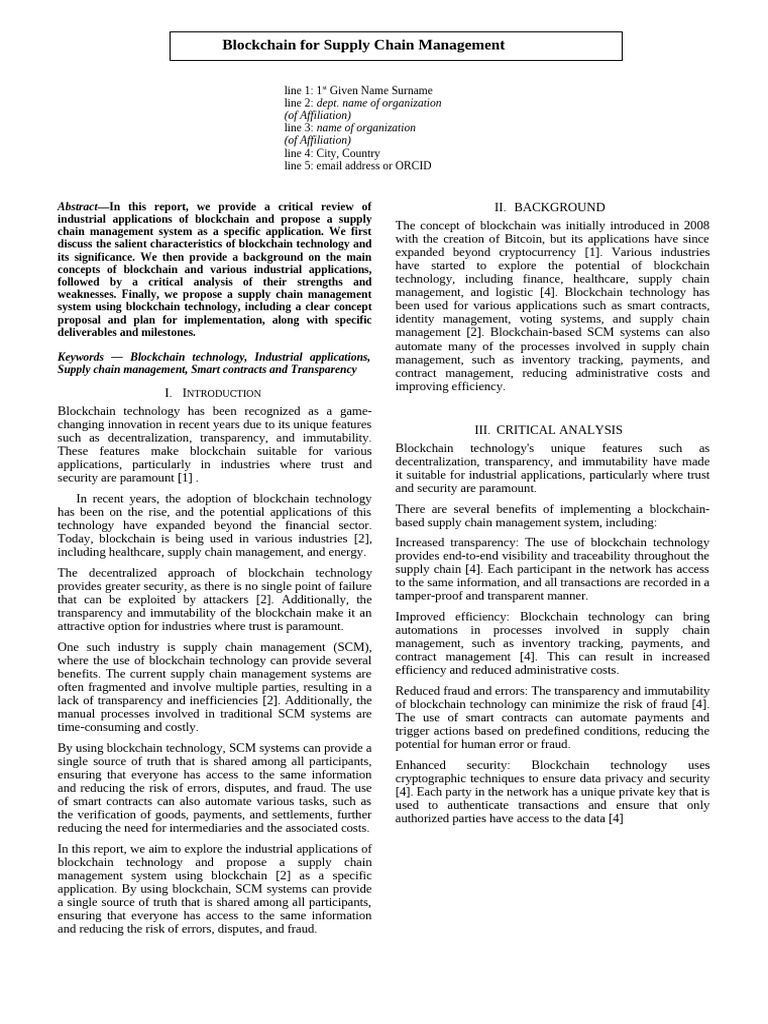 Blockchain in Supply Chain Management | PDF | Supply Chain Management ...