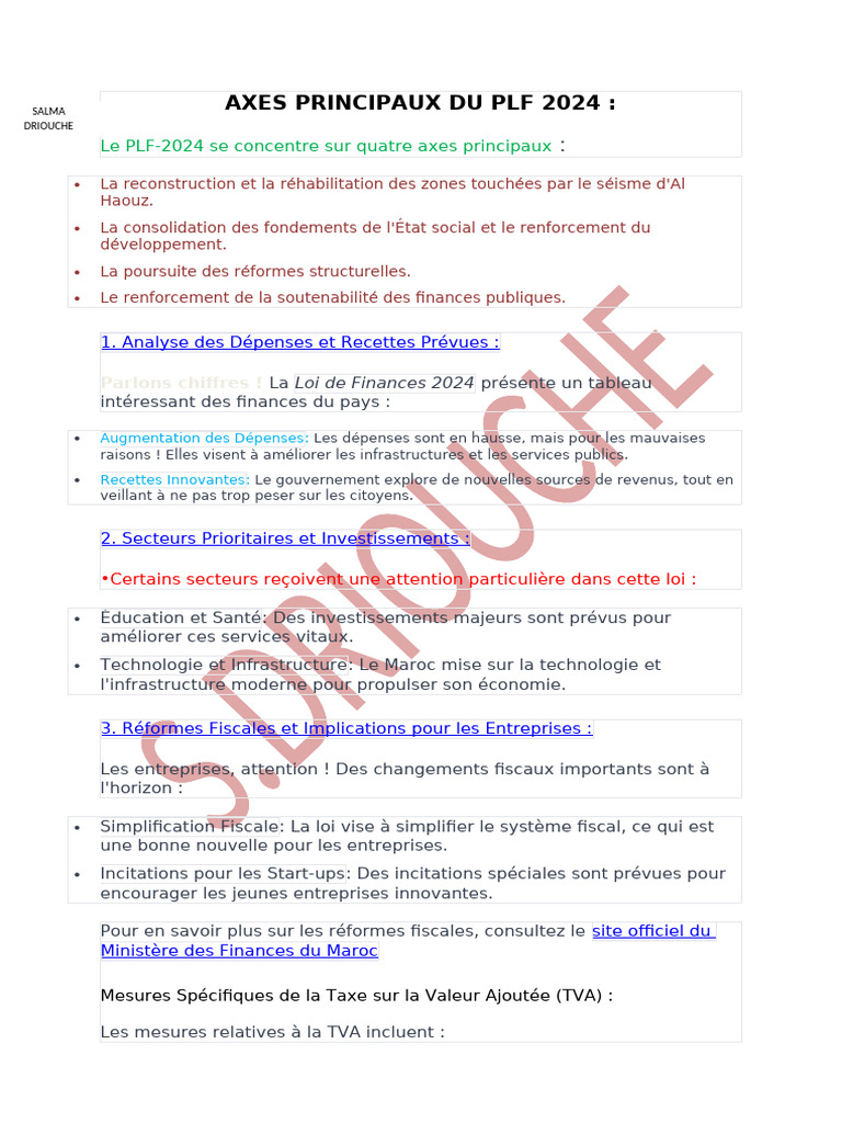 PLF 2024 : Priorités et Réformes au Maroc | PDF | Taxe sur la valeur ...
