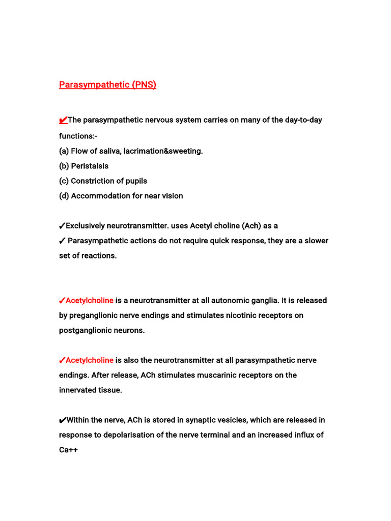 Parasympathetic System Overview | PDF | Acetylcholine