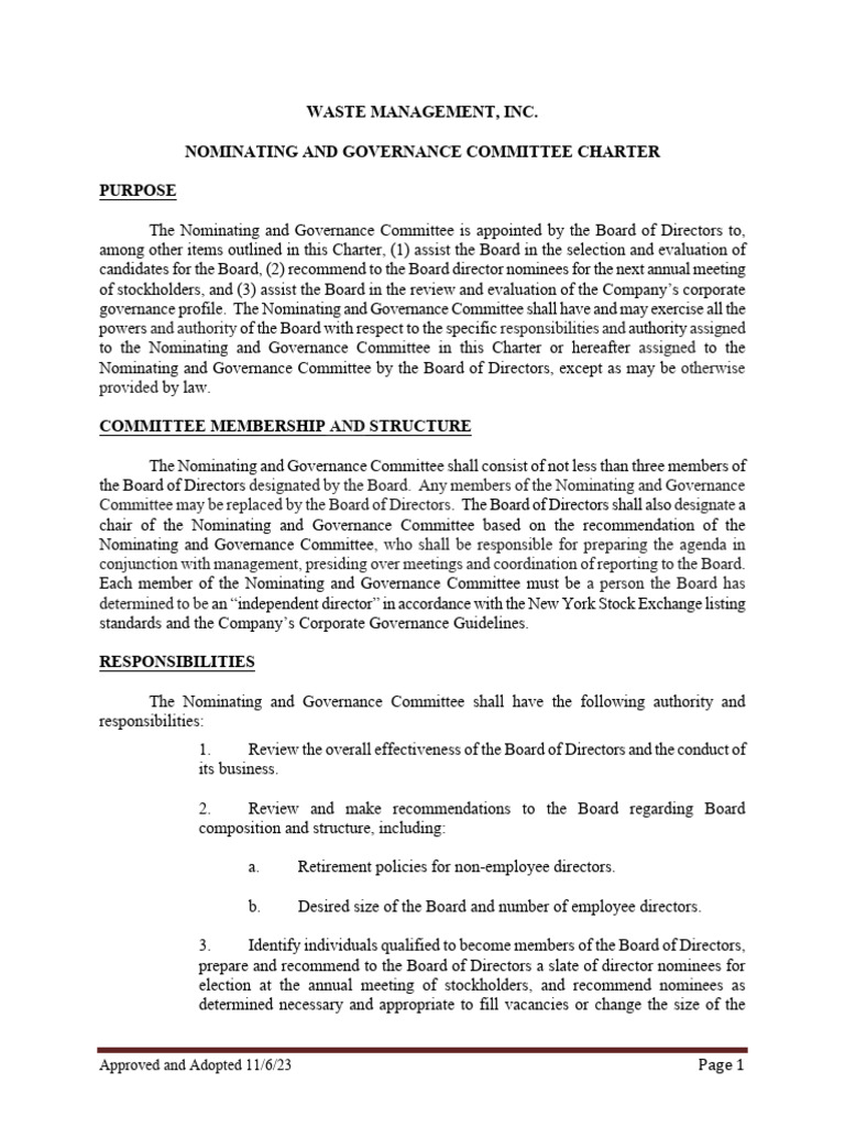 WM-N&G Charter FINAL 110623 | PDF | Board Of Directors | Committee
