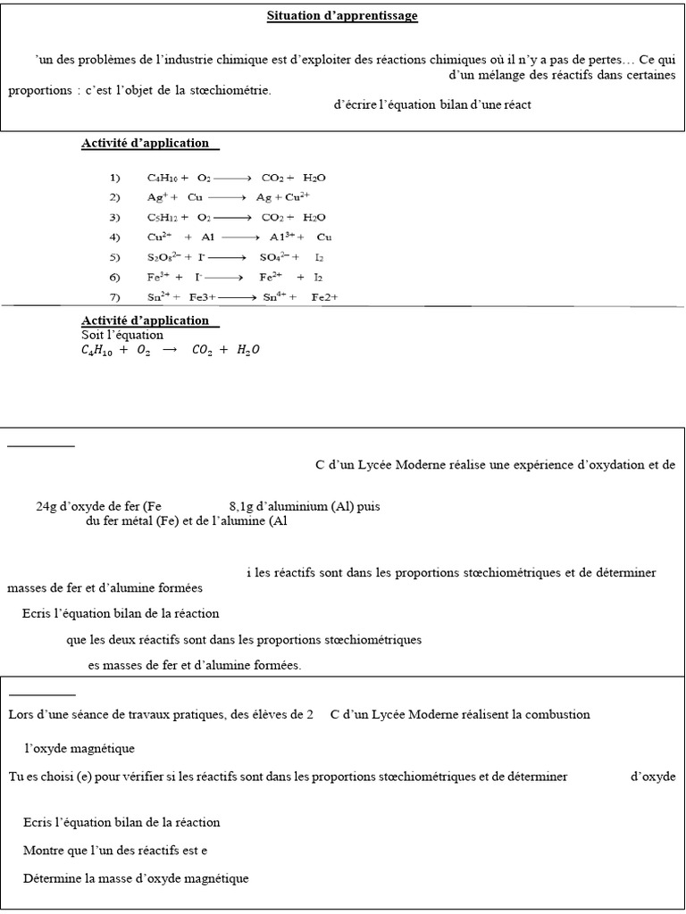 Bilan Stoechiométrique en Chimie | PDF | Stœchiométrie | Fer