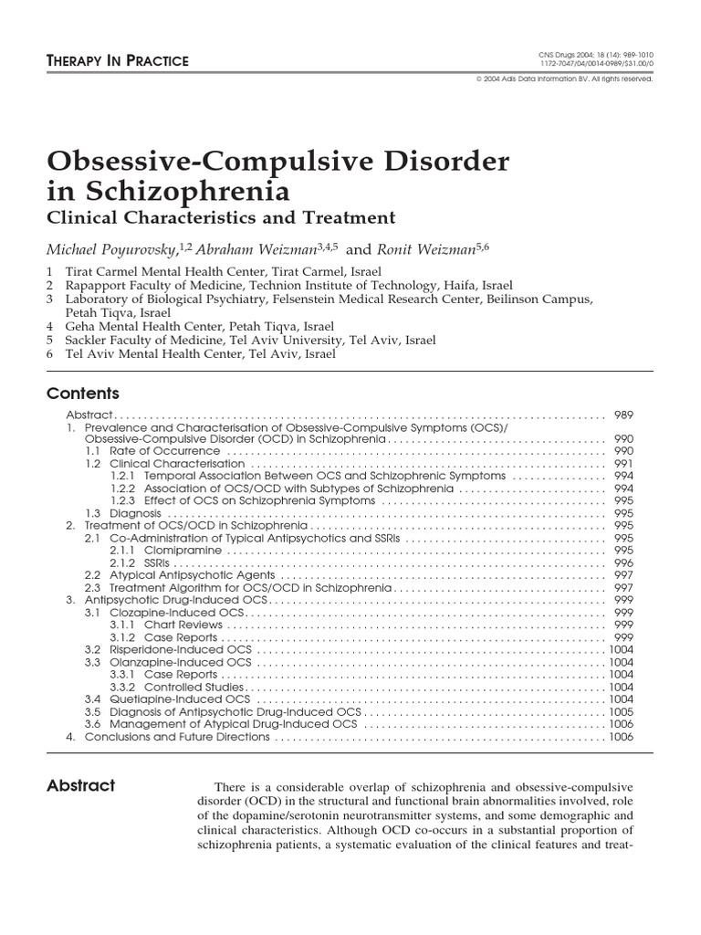 OCD in Schizophrenia: Symptoms & Treatment | PDF | Obsessive–Compulsive ...