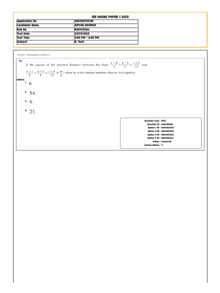 JEE Mains 2025 Exam Question Paper | PDF | Multiple Choice | Survey ...