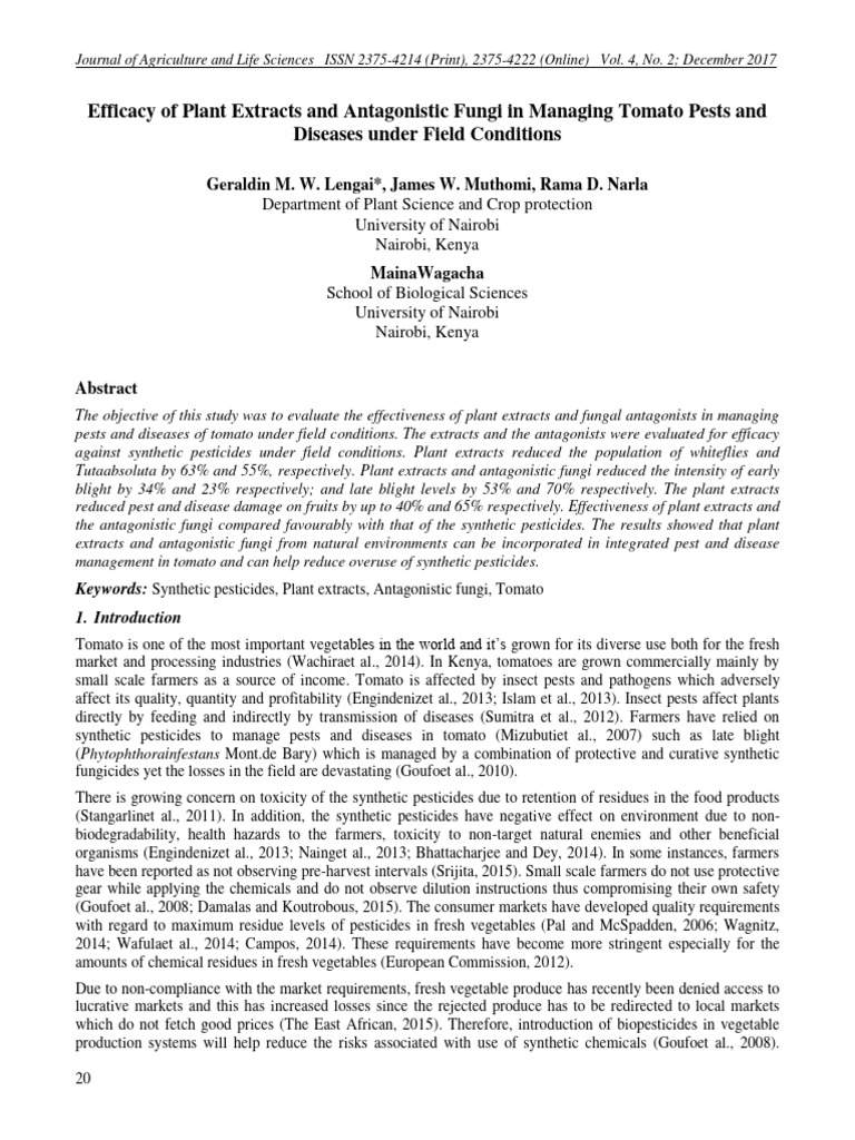 Efficacy of Plant Extracts and Antagonis | PDF | Pesticide | Pest ...