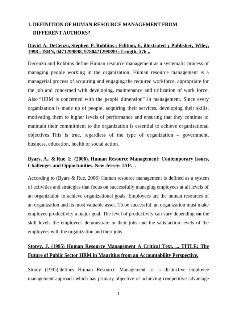 Definitions of Human Resource Management | PDF | Human Resources | Human Resource Management