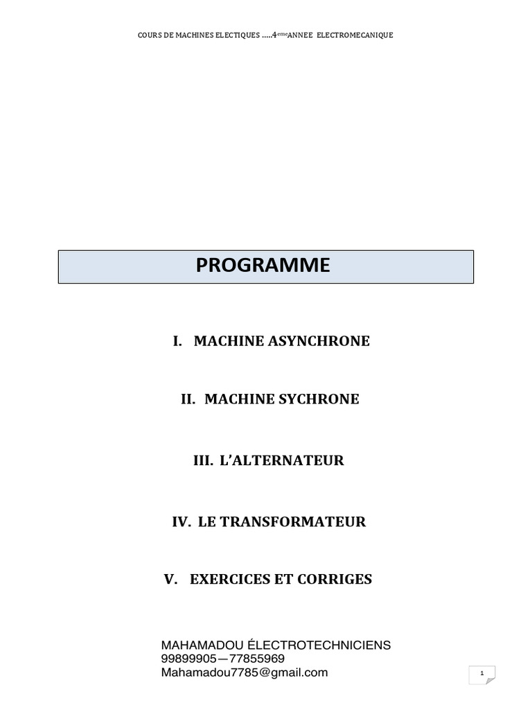 Cours de Machines Électriques en Électromécanique | PDF | Énergie ...