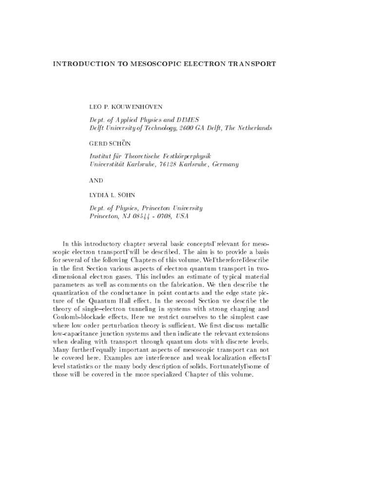 Introduction to Mesoscopic Transport | PDF | Gallium Arsenide | Electron
