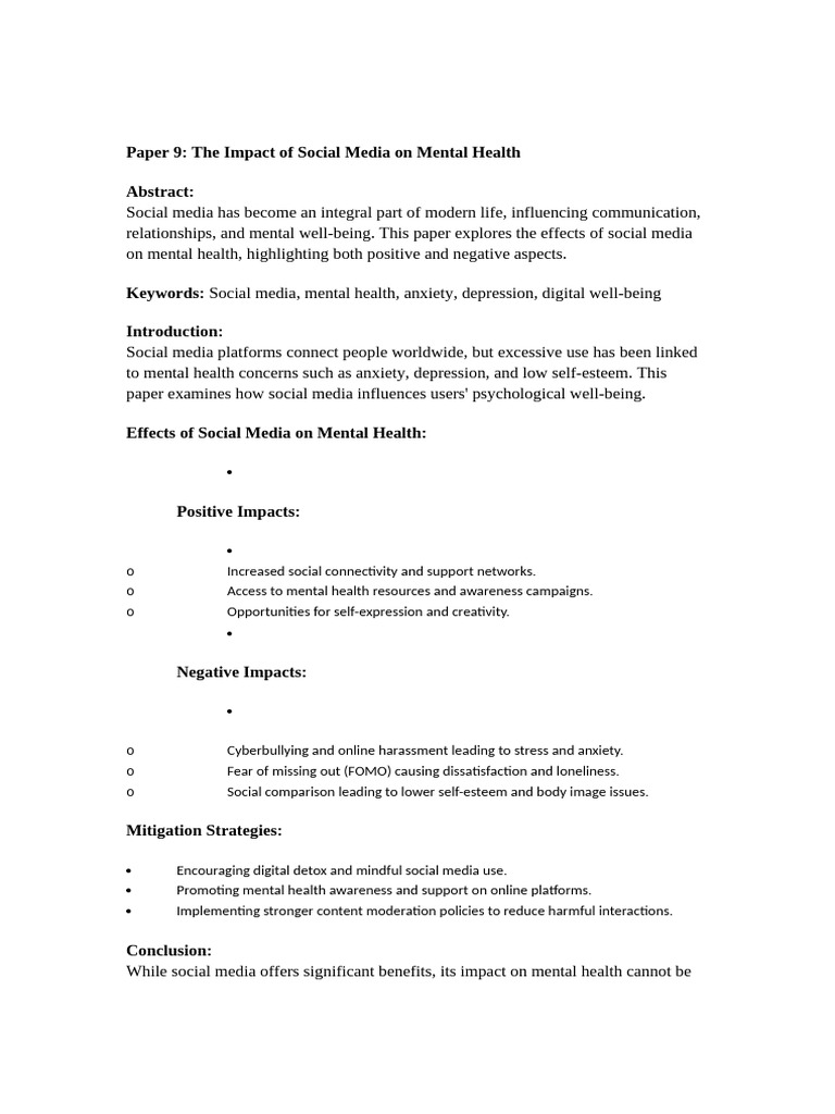 9 The Impact of Social Media On Mental Health | PDF