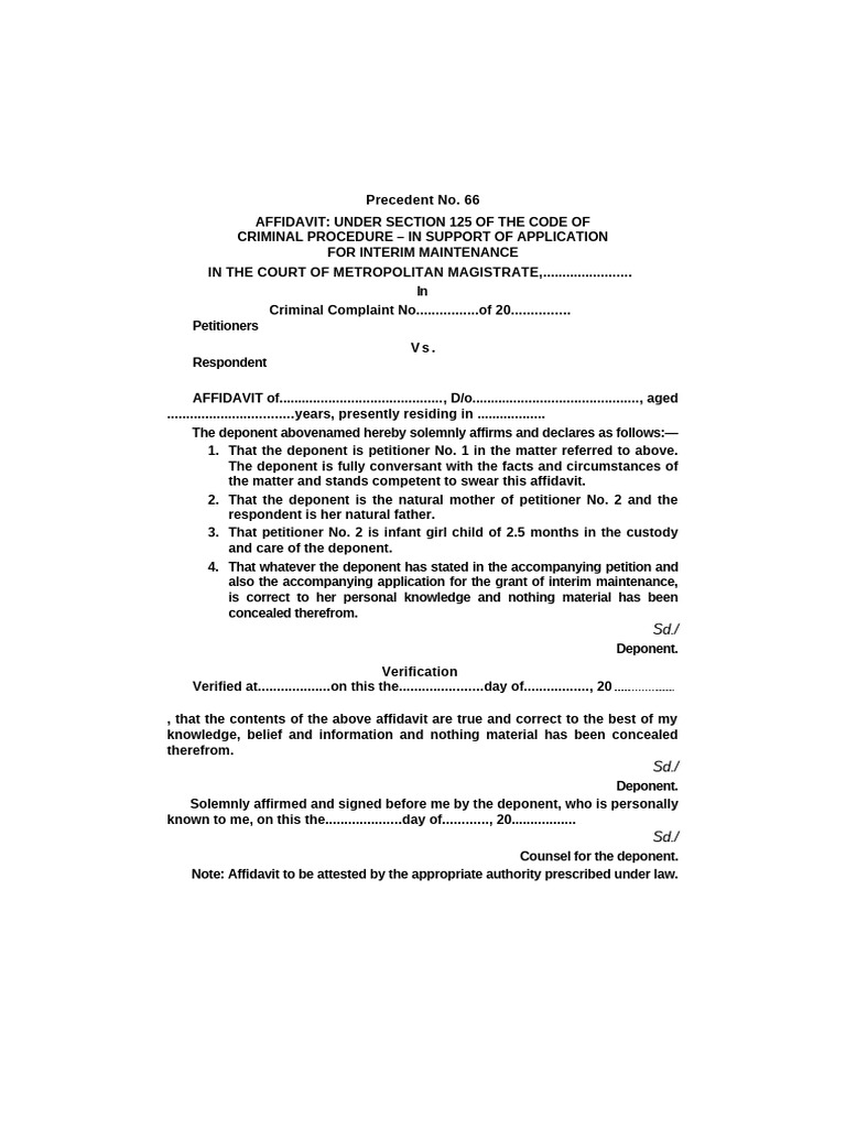 Affidavit for Interim Maintenance Application | PDF | Affidavit ...