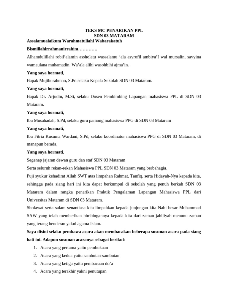TEKS MC PENUTUPAN PPL II | PDF