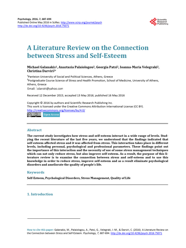 A Literature Review On The Connection Between Stre | PDF | Self Esteem ...