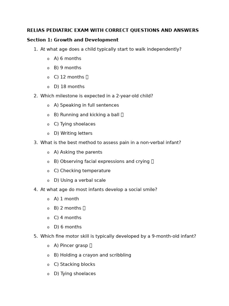 Relias Pediatric Exam Answers Guide | PDF | Medical Specialties ...