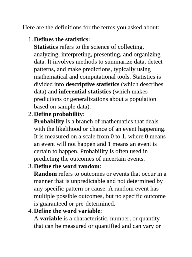 Key Definitions in Statistics and Research | PDF | Statistics | Level ...
