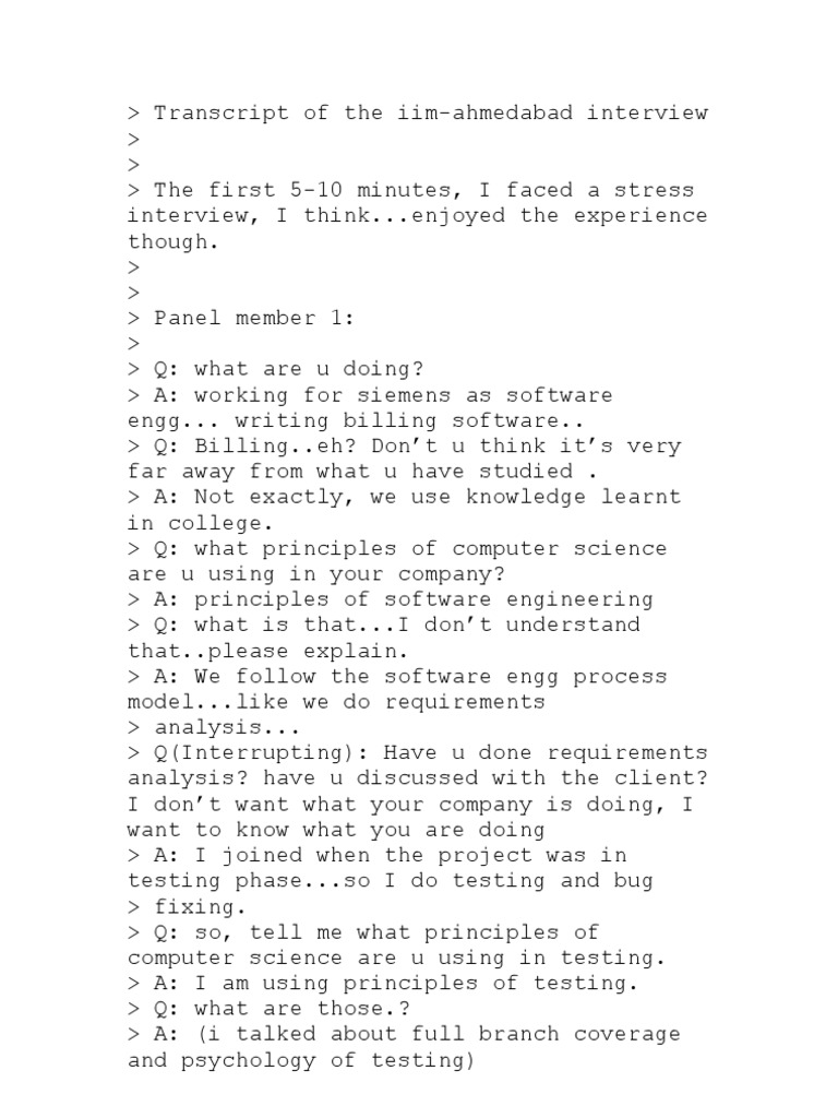 Transcript of Iim-A Interview | PDF