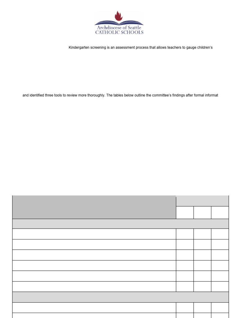 Kindergarten Screening Guide | PDF | Educational Assessment | Learning
