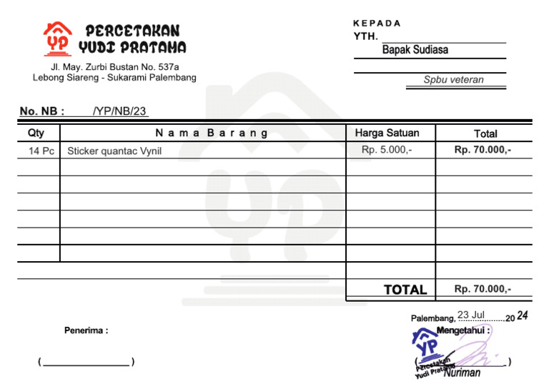 Nota 23 Juli 2024 Sticker Pdf