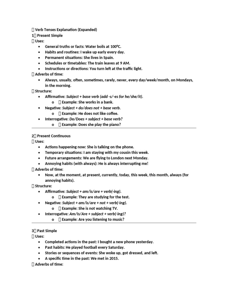 Comprehensive Guide to Verb Tenses | PDF | Verb | Subject (Grammar)
