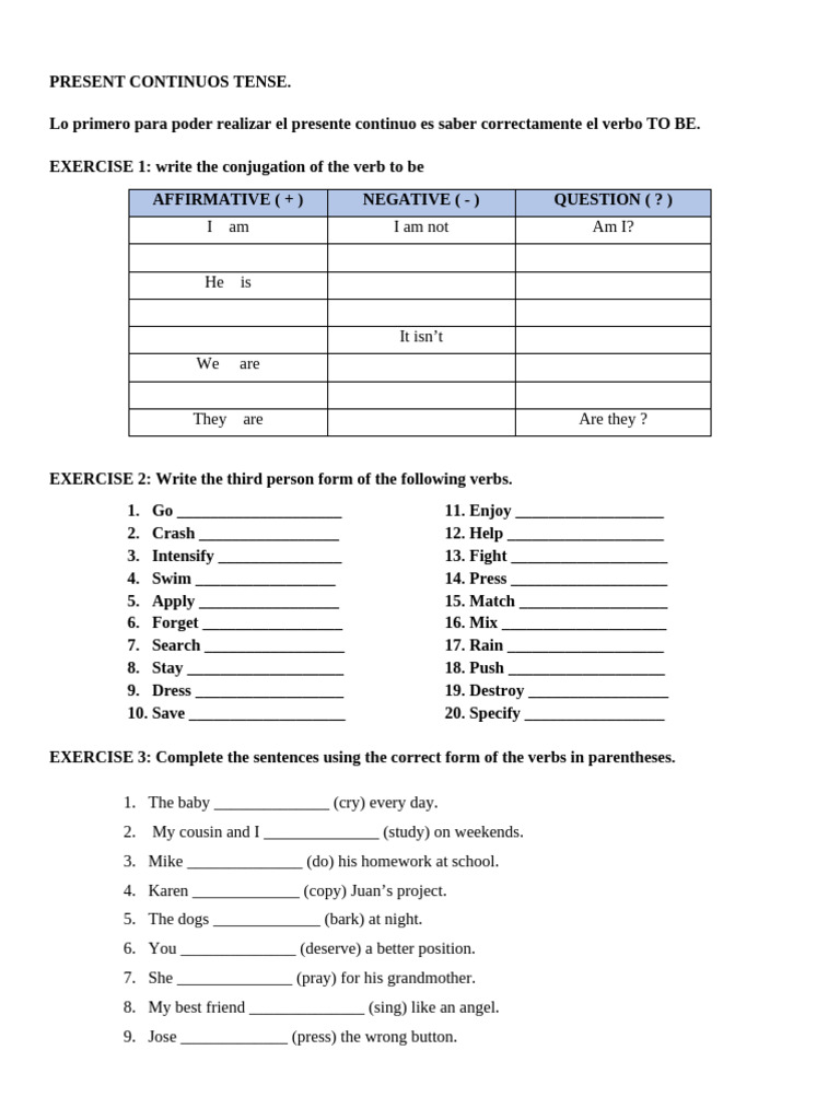 Verb To Be and Continuous | PDF
