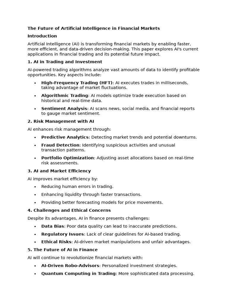 The Future of Artificial Intelligence in Financial Markets | PDF