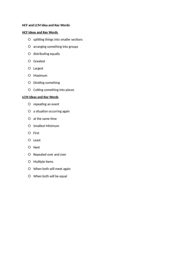HCF and LCM Keywords Explained | PDF