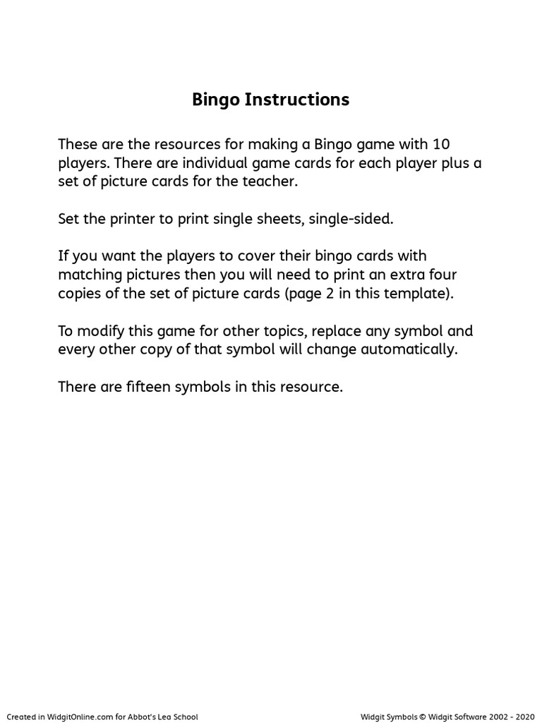 Bingo Game Instructions with Symbols | PDF