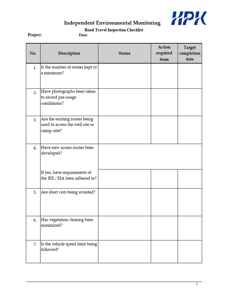 Road Travel Environmental Checklist | PDF | Road | Natural Environment