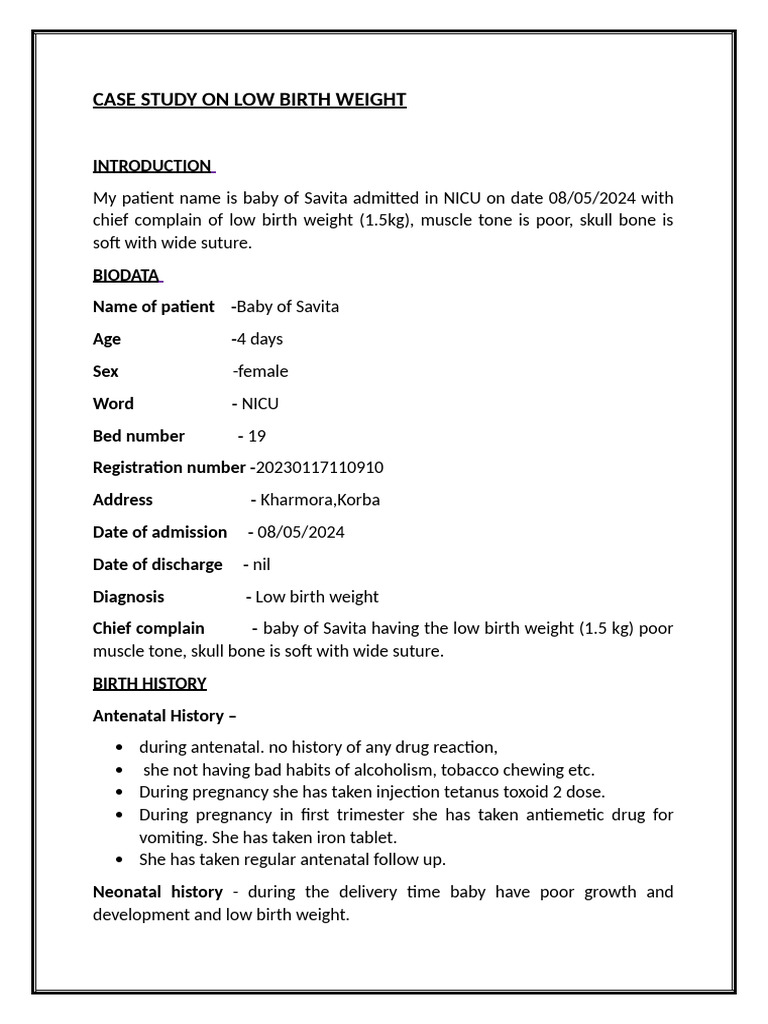 Case Study: Low Birth Weight Infant | PDF | Low Birth Weight | Infants